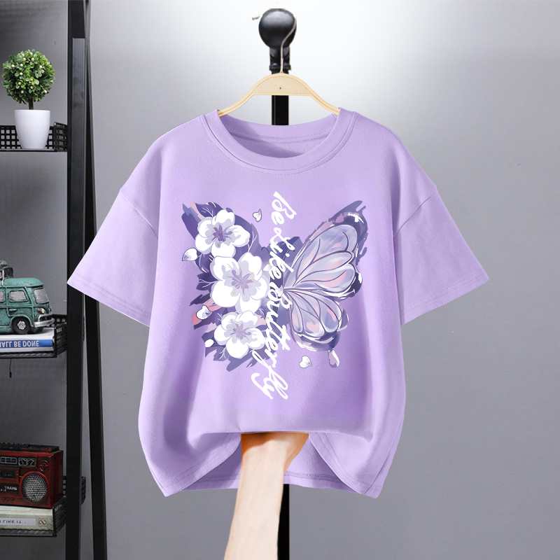 Summer fashion girls' short-sleeved top, cute and fresh--Butterfly---26