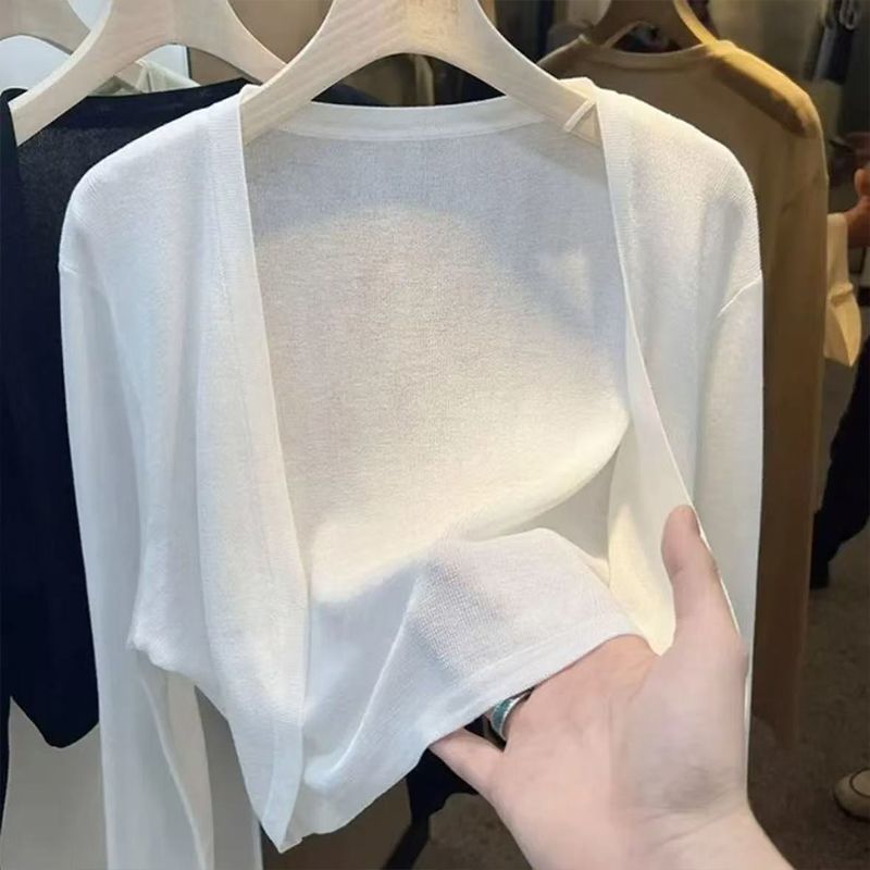 Women's Ice Silk Cardigan with Slip Dress, New Summer Sun Protection Thin Jacket Shawl Top---32