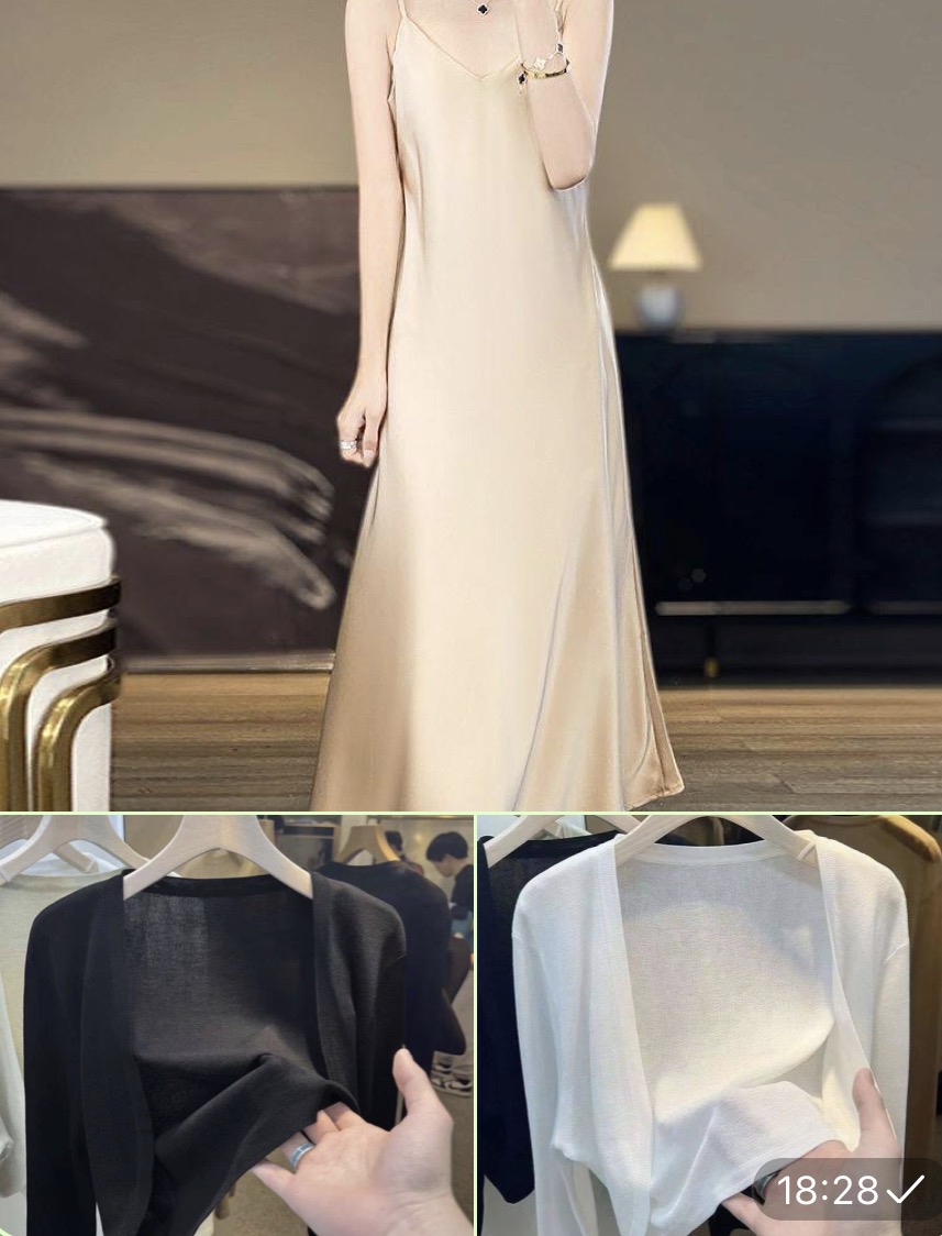 Women's combination sets are more cost-effective: ice silk cardigan + slip dress---33