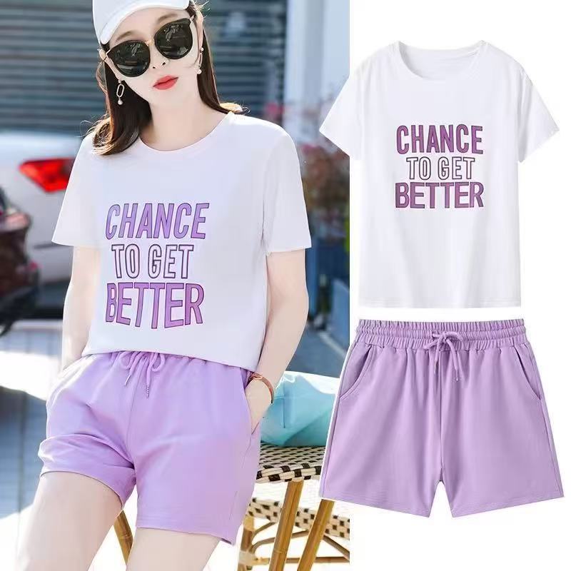 High-quality women's summer fashion pure cotton set: short-sleeved top + shorts---52